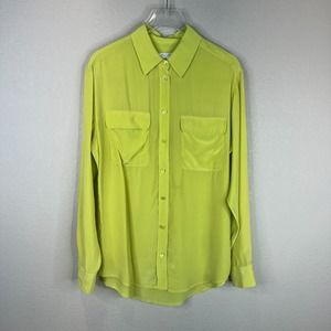 Equipment Women's Yellow Slim Fit Signature Silk‎ Shirt Long Sleeve Green Size S